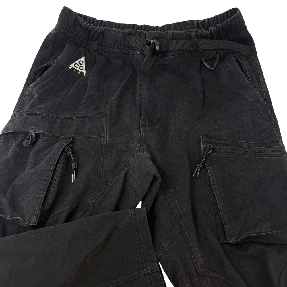Nike ACG Mens Small Black Woven Cargo Pants Integrated Belt Tapered BQ7294-010